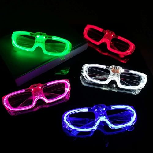 25 Packs LED Glasses Mardi Gras Party Supplies ,5 Neon Colors,3 Light Modes Light up Glow Sticks Glasses Toys Party Supplies for kids Adults Fit Halloween Christmas New Year Eve Graduations2