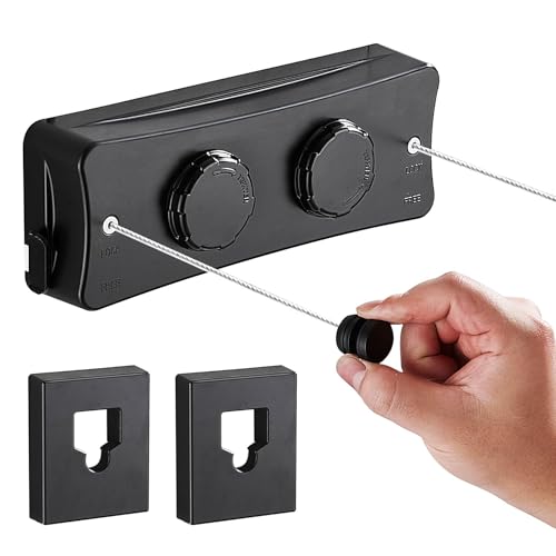 Domigard cuerda para ropa retráctil, tendedero de pared interior de doble línea invisible, hilo de lino extensible de acero inoxidable, cuerda para ropa ajustable 2 * 5,1m (Negro)