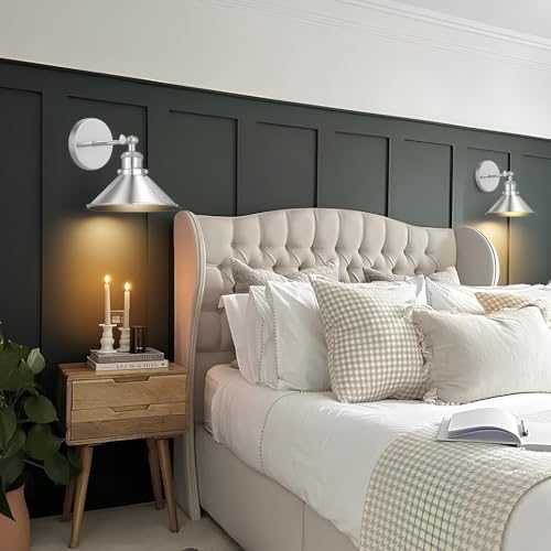 Image of Battery Operated Wall Sconce Set of 2,Vintage Wireless Wall Sconces with Remote,Dimmable Led Wall Lights,Wall Lamp Fixture Indoor Bedroom Living Room Kitchen,LED Bulbs Included,Silver