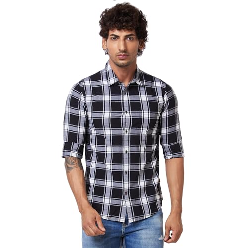 Image of Spykar Men's Regular Fit N /A Full Sleeve Checked Casual Shirts