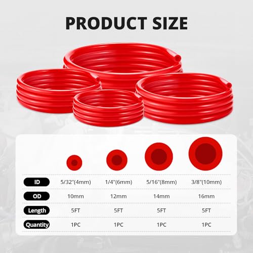 Image of EVIL ENERGY 5 /32 1 /4 5 /16 3 /8 Silicone Vacuum Tubing Hose Line Kit 5FT 4PCS 130PSI Max Pressure Red (4mm 6mm 8mm 10mm)