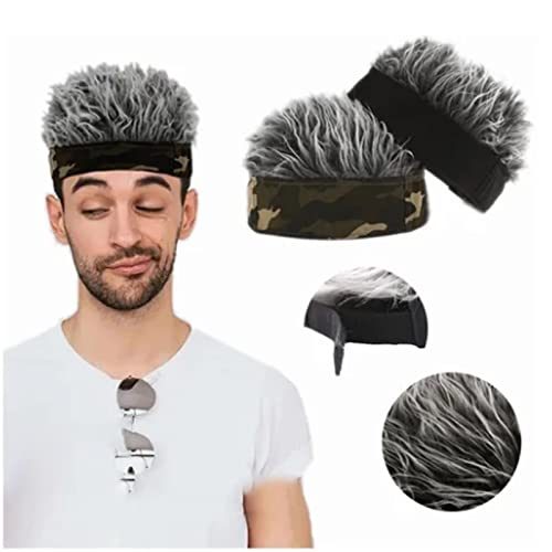 Acouto Men's Camouflage Wig Headband, Adjustable Size, Grey, Polyester Cotton, Party Cosplay, Outdoor, Accessories - Image 2
