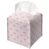 Cute Preppy Pink Ribbon Bow Decorative Leather Tissue Box Cover - Tissue Box Holder Gifts for Women Family and Friends Funny Unique Home Decor Decorative for Kids Room Kitchen Bathroom Office - A26