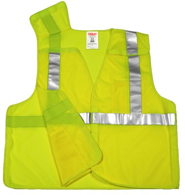 Job Sight Safety Vest, ANSI 107 Class 2, Yellow Green Mesh, Velcro Closure, XXL/XXXL