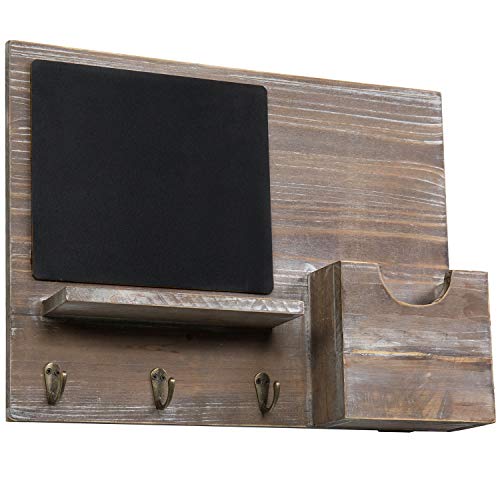 Mygift HOM1696BRN-V2 Rustic Brown Wood Wall Mounted Mail Holder And Key Organizer Rack With 3 Hooks, Small Chalkboard Memo Board And Display Ledge thumb #5