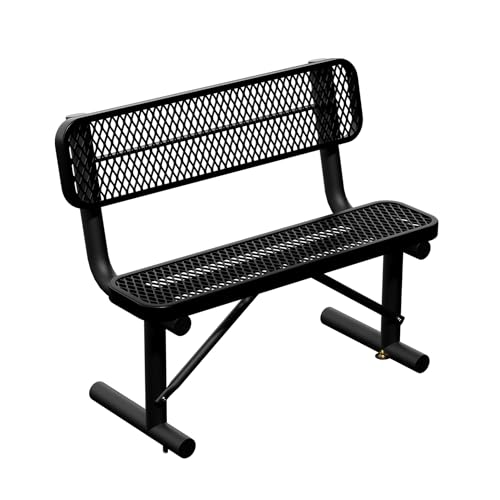 Image of 4 FT Heavy Duty Metal Park Bench for Outside, Outdoor Benches Weatherproof Black Bench with Backrest & Portable Frame, 1-3 Person Seat-Commercial Benches Garden Benches for Outdoors