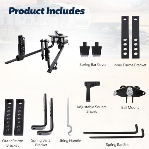Image of FAHKNS Weight Distribution Hitch, Heavy Duty Travel Trailer Towing Hitch Bar Kit, Weight Distributing Hitches 2-in Shank 2-5 /16-In Ball, Anti Sway Spring Bar Set for RV Camper, Max Towing 12000lbs