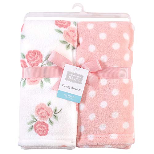 Image of Hudson Baby Unisex Baby Silky Plush and Coral Fleece Blanket, Soft Pink Roses, 30x36 inches