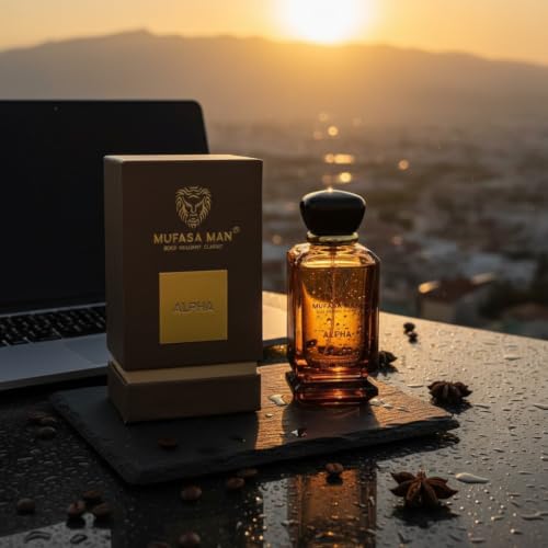 Image of Alpha Eau de Parfum for Men | Bold Spices, Woody & Saffron EDP | Long-Lasting Fragrance Spray | Dark & Magnetic Scent | Mufasa Perfume | 100ml