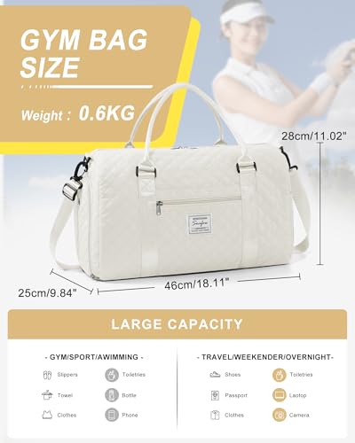 Image of Gym Duffle Bag for Women with Shoe Compartment Waterproof Travel Tote Bags Personal Item Carry On Weekender Overnight Bags with Toiletry Bag Swimming Yoga Bags Hospital Holdalls Beige