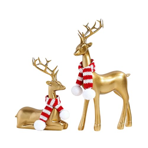 2 figuras de reno para decoración de Navidad, escultura de reno, estatuas de alce de Navidad de resina negra, exhibiciones decorativas para sala de estar, dormitorio, baño, estantería, armarios de