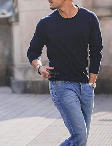 Coofandy Men'S Crew Neck Sweater Classic Fit Lightweight Long Sleeve Knitted Pullover For Casual Or Dressy Wear Dark Blue thumb #1
