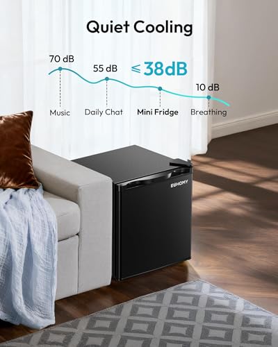 EUHOMY 1.7 Cu.Ft Mini Fridge with Freezer, Reversible Single Door Compact Refrigerator, Adjustable Thermostat, Energy Saving, Mini Fridge for Bedroom, Office, Dorm, Black on Fridge.com