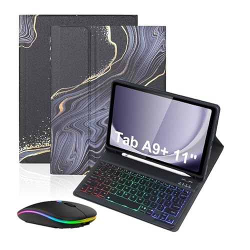 Teclado retroiluminado RGB premium y funda de mármol para Samsung Tab A11 Plus