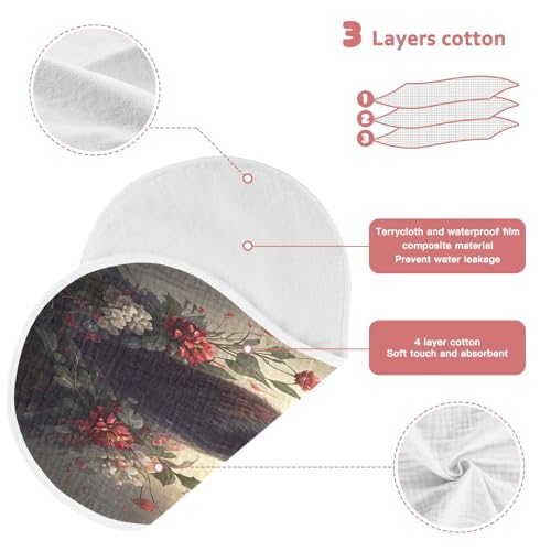 J JOYSAY Floral Deer Beige Baby Burp Cloths for Boys Girls Large 22''x11'' Cotton 4 Layer Cloth Baby Essentials for Infant Newborn one sizex13