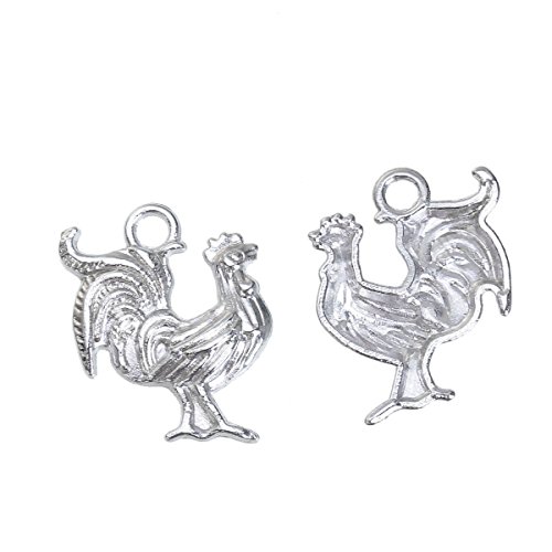 Farming Charm Pendants 50 Pack, Silver Tone "On The Farm" (Cow And Rooster) #TOP4