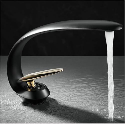 Mitigeur d'évier à arc élevé robinet noir et or moderne à commande fluide unique - 2
