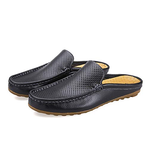 Outdoor Fashion Driving Slippers For Men Microfiber Leather Loafers Comfortable Breathable Perforated Sandals Anti-slip Flat Round Close Toe4