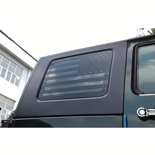 Image of Rear Window Flag Decal Fits Jeep Wrangler JK JKU 2011 2012 2013 2014 2015 2016 2017 2018 Exterior Accessories, Precut Back Side Window Vinyl American Glass USA Sticker (4 Door)