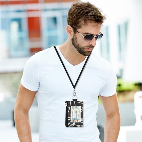 Image of Minimalist RFID Wallet with Lanyard, Multi-functional ID Case with 2 Zipper Pockets and Key Chain for Men and Women, Tactical Badge Pouch Cards Holder, Coin Purse for Travel Sports - Two-Tone