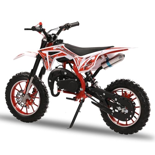 50cc Dirt Bike, 2-Stroke Gas Power Motocross Bike for Kids,Off Road Mini Motorcycle Pocket Motorbike with Front Rear Disc Brakes Up to 25 Mph, Weight Support Up to 330 LBS Birthday Gifts Red