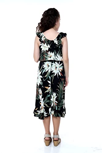 Image of Family Matching Hawaiian Clothes, Wispy Cereus Black | Lightweight 100% rayon • Family matching outfits • Tropical floral print • Beach vacations • Luaus • Cruises • Family photos