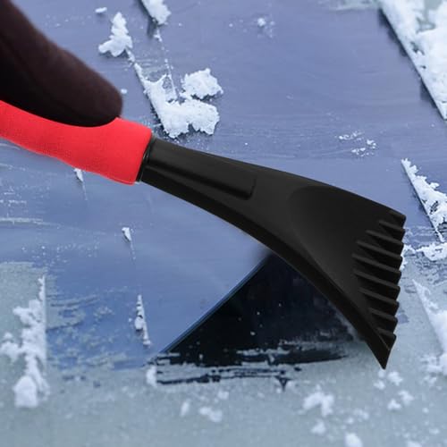 Sosoport Snow Ice Scraper, Refrigerator Ice Shovel Car Snow Remover with Soft Foam Grip Plastic Snow Freezer Frost Cleaning Shovel Ice Remover Scoop Red