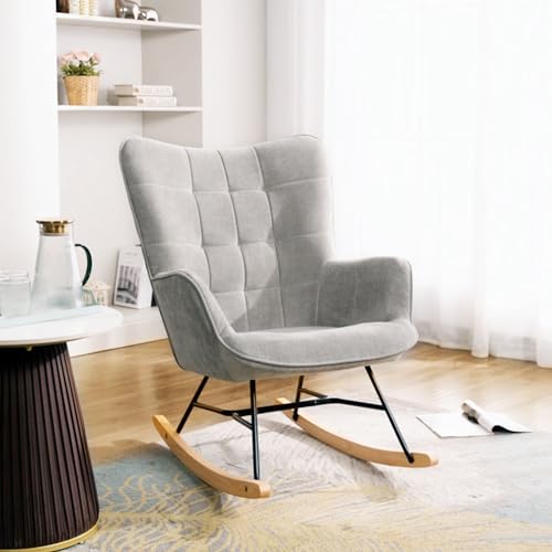 Image of DAGONHIL Rocking Chair Nursery Upholstered Glider Chair Modern Armchair with Thick Seat and High Backrest for Nursery Living Room Bedroom Balcony Offices Grey