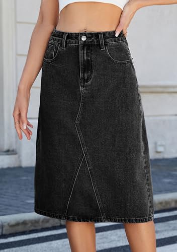 YMING Women's Denim Midi Skirts A Line Jean Skirt Casual High Waisted Skirts2