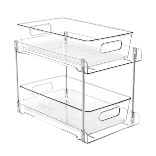 Organizador para debajo del fregadero Duokon de 2 niveles, 30x19x25.5 cm (Transparente) | Plástico, Ahorro de espacio, organizador transparente extraíble, apilable para baño y cocina