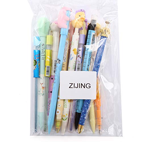 Zijing 15Pcs Cartoon School Kids Kawaii Korean Mechanical Pencil With Lead Refill Jelly Eraser Set #TOP5