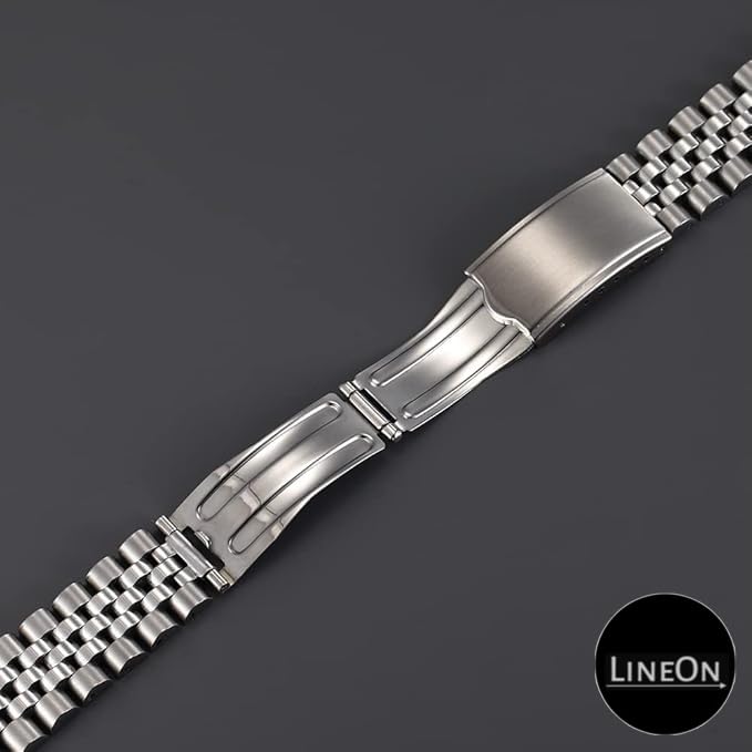 Image of Lineon 20mm deployant clasp Lock JUBILEE Style Semi Solid Stainless Steel Chain Strap Competible With Any 20mm Vintage Watch with Tool & Pins (Includes)