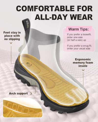 Image of Kalkal Women's Rubber Boots Waterproof Fishing Deck Boots with Shock Absorption Sports Sole, Ankle Rain Mud Boots for Outdoor Garden Chore