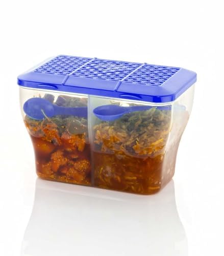 Image of HomeWiz 2 Section Masala Box 2000ml | BPA-Free Large Airtight Masala Dabba | Food Grade Transparent Spice Container For Kitchen | Masala Container Set with Measuring Spoons | For Spices & Dry Fruits