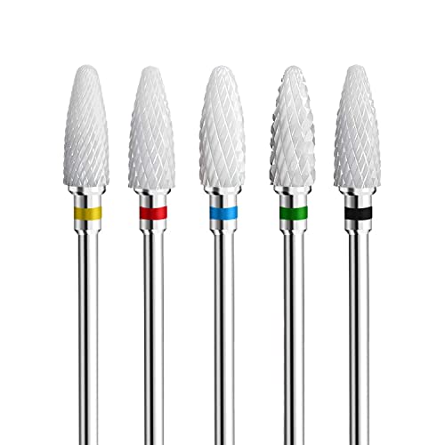 Juegos de Brocas Fantexy Juego de brocas de cerámica para uñas, brocas profesionales de cerámica en forma de maíz de 3/32'', kit de brocas...