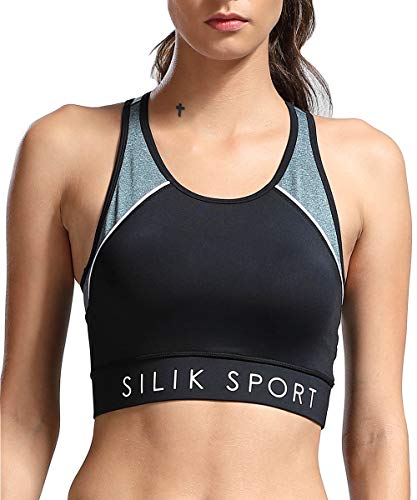 SILIK Sujetadores Deportivos para Mujer Sujetadores Activos extraíbles Acolchados Racerback Workout Athletic Yoga Bra Grey Large