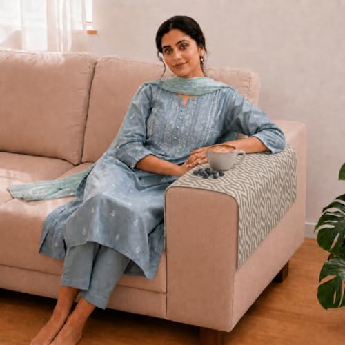Image of STITCHNEST 'Nomad Weave Collection' Sofa Armrest Cover | Elegant Jacquard Fabric, Washable & Durable for Modern Living (18 x 22 Inches) 70