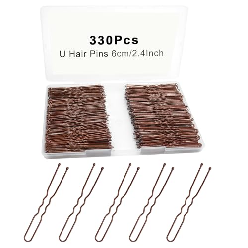 330 Count U Shaped Hair Pins Brown, YINGFENG 2.4inch Brown Bun Pins Bun Hair Pins for Women Girls with Storage Box, Hair Accessories for All Women Hair Types