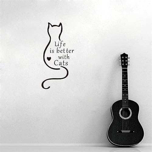 Vinilo decorativo de pared con diseño 'Life is Better with Cats' 13x27 pulgadas