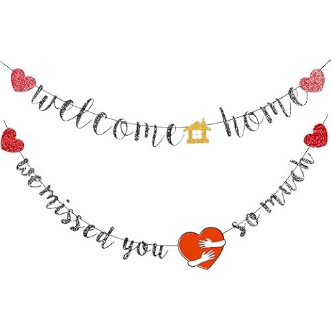 Pre-Strung Welcome Home Banner Glitter We Missed You So Much With Embracing Heart Sign for Military Army Return Homecoming Family Party Decorations Cover