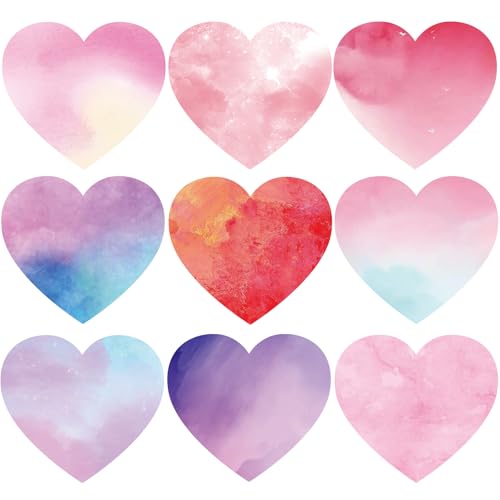 Image of Vuzvuv 54Pcs 6In Watercolor Heart Paper Cutouts with 100Pcs Glue Points for Wall Bulletin Board Decorations, Heart Cut Out for Classroom, DIY Crafts & Party Banners