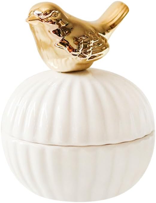 Ceramic Jewelry Box with Lid Bird Style Jewelry Storage Box Portable Organizer for Rings Earrings Ear Studs Small Trinkets Home Decor 2.75 X 2.75 X 3.93 in