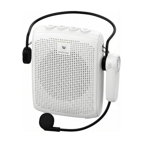 WinBridge Wireless Voice Amplifier -15W Bluetooth Headset Mic, Portable PA System for Teachers, Teacher Microphone for Classroom, 12-15H Battery, Small Presentation Speaker Sound Amplifier WB002 White