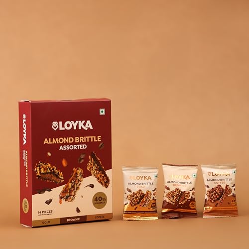 Image of LOYKA Almond Brittle Assorted Choco Box - 14 Pcs X 2 | Premium Chocolate Gift Hamper | Choco & Nut Dryfruit | Roasted California Almonds (40%, Dark Choco & Salted Caramel | Any-Time Snack, 450 Gram)