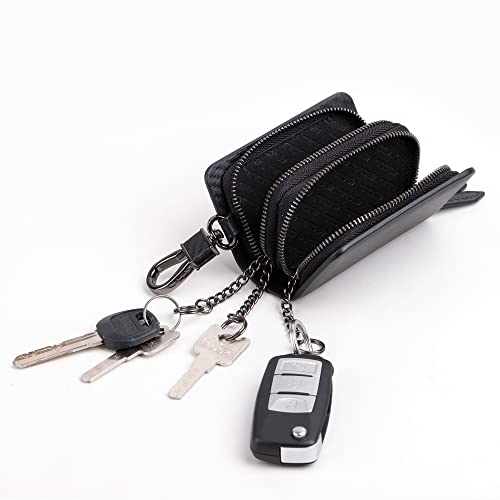 Image of VISOUL Car Key Case Holder Double Zipper, Leather Car Smart Key Fob Case with Keychain for Men and Women
