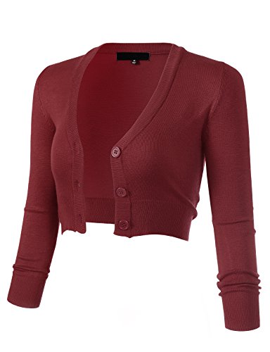 Image of Allsense Women's Cropped Bolero Shrug Cardigan | 3 /4 Sleeve, Button Down, Lightweight Knit Sweater