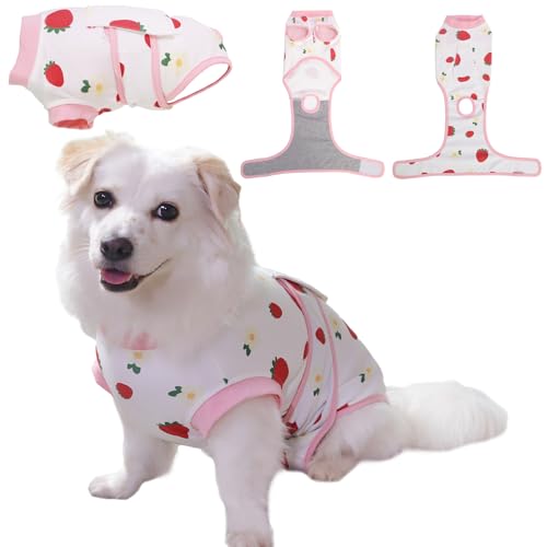 Image of PET Glam Recovery Suit for Dogs Cats, After Surgery, Alternative E-Collar Dog CAT. PET Shirt Breathable Abdominal Wounds, Neuter Cotton, Prevent Licking Onesie Surgical (RED, XS)