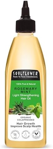 Soulflower Rosemary Mint Light Hair Oil | Hair Growth, Hair Fall Control, Dandruff & Split Ends | With Amla, Argan, Castor | Cooling Scalp Oil for Men & Women | 100% Natural & Organic | 225ml