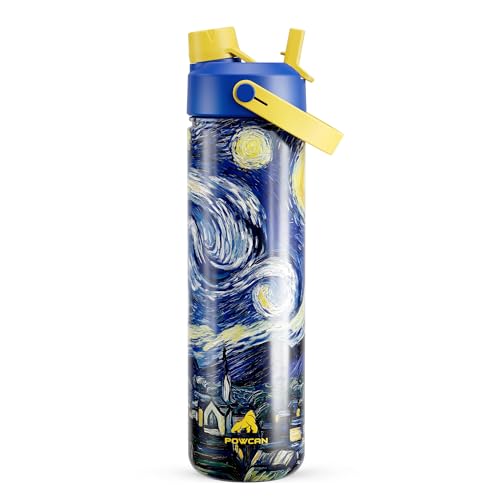 Image of POWCAN 26 oz Insulated Water Bottle with 2-in-1 Straw and Spout Lid, Keep Cold 24H, Leak-Proof, Fits in Car Cup Holder, Stainless Steel Water Bottle for Gift, Art Studio & Daily (Star-Lit Nightfall)