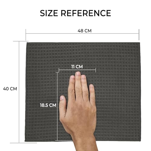 Image of Cutting EDGE 380 GSM - Set of 2 - Car & Bike Cleaning Cloth, Microfiber Waffle Weave Towel, Super Absorbent, Lint Free & Scratch Free for Drying, Cleaning & Polishing, Grey (48 x 40 cm)